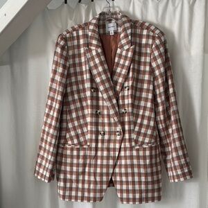 Nine West Brown and Cream Checked Double-Breasted Blazer